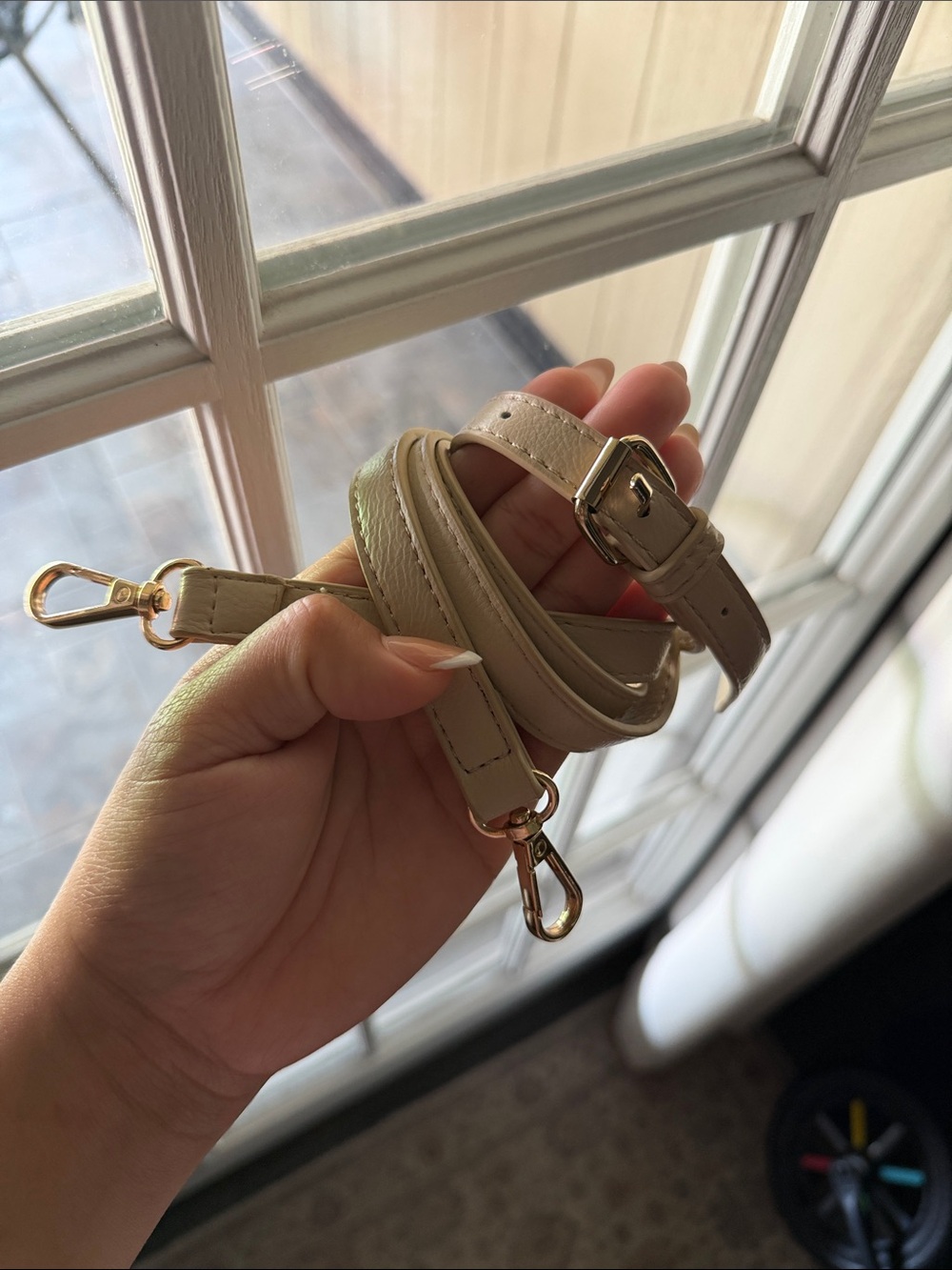 Adjustable Beige/cream Leather Strap with Gold Hardware